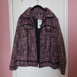 YOINS Plus Size Purple Plaid Classic Tweed Collar Jacket